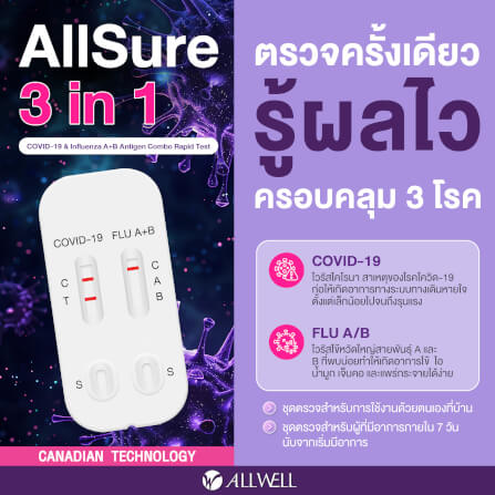 ชุดตรวจ 3 IN 1 ALLWELL รุ่น ALLSURE ไข้หวัดไหญ่ A/B + โควิด 19 (1 ชุด/กล่อง)_1
